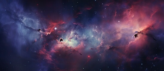The sky resembled a cloudy purple watercolor painting, with gas clouds swirling like strokes of magenta and violet. It looked like an astronomical object in an artful galaxy - obrazy, fototapety, plakaty