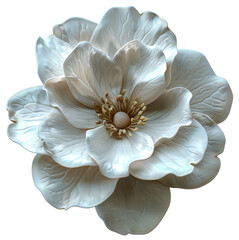 Elegant white poppy flower with textured petals on transparent background - stock png. - obrazy, fototapety, plakaty