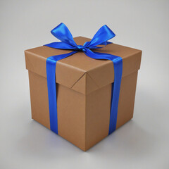 Elegant brown gift box with blue ribbon