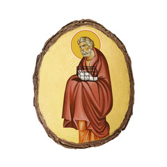 Christian vintage illustration of Righteous Joseph. Golden religious image in Byzantine style on white background