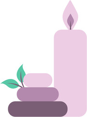 Spa stones tower and aroma candles. Relax, wellness concept, front view. Flat Vector Icon illustration.