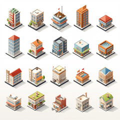 Isometric city elements collection.