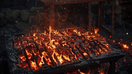 Smoky embers in the grill, background