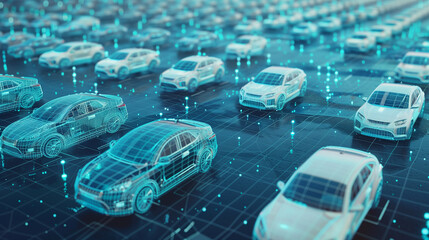 Obraz premium Rows of New White Cars in Expansive Parking Lot