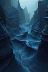 Night in a canyon. Surreal landscape Background image. Created with Generative AI technology.
