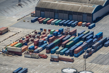 Containers in Port of Barcelona, Spain - obrazy, fototapety, plakaty