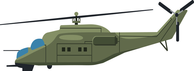 Helicopter color icon. Green military aircraft symbol