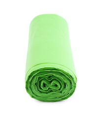 Roll of light green garbage bags isolated on white