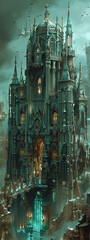 fortress, gothic, castle, old town, construction, vintage background, products, enginer, generative, ai, steampunk,
