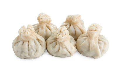 Many tasty khinkali (dumplings) isolated on white. Georgian cuisine