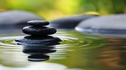 Foto auf Glas A balance stone in a zen water © Azad