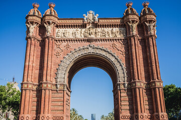 Arc de Triomf triumphal arch on promenade of the Passeig de Lluis Companys in Barcelona city, Spain