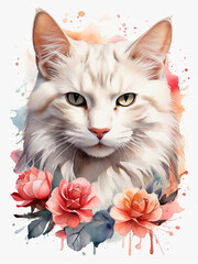 water color white cat 2