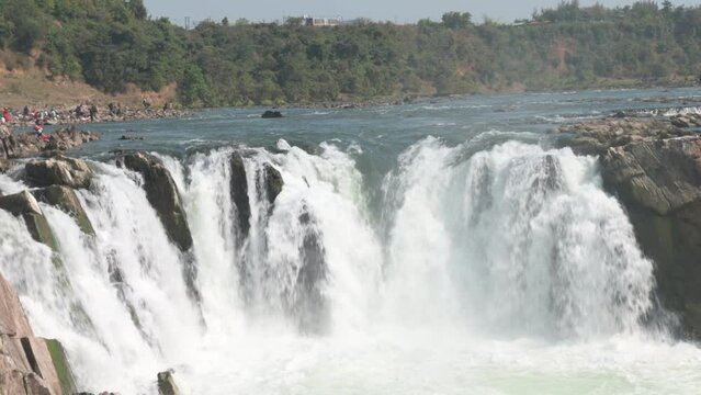 Jabalpur , India -9 February 2024 Beautiful natural view of Dhuandhar Falls on Narmada River at Bhedaghat in Jabalpur Madhya Pradesh india