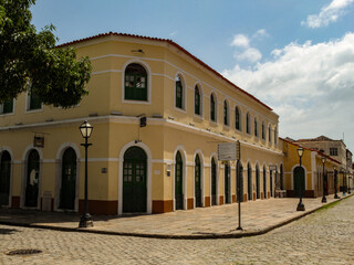 Facade of an old colonial building, in the historic center of São Luís MA, Brazil, corner of...