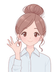 髪型ピアスネイル自由な職場の女性-OKのポーズ-イラスト