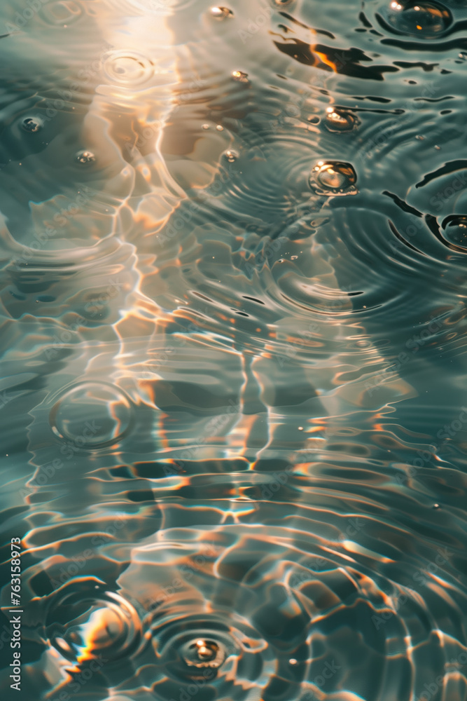 Poster Beautiful ripple and caustics pattern on water surface. Background image. Created with Generative AI technology.