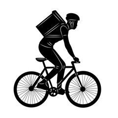 male courier riding a bicycle silhouette on a white background, vector