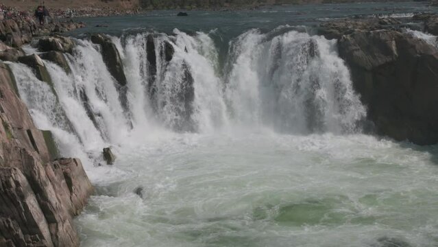 Jabalpur , India -9 February 2024 Beautiful natural view of Dhuandhar Falls on Narmada River at Bhedaghat in Jabalpur Madhya Pradesh india