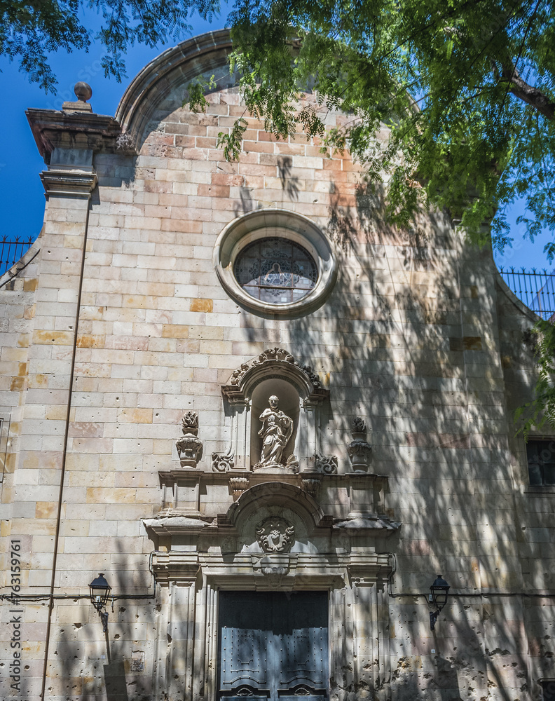 Wall mural San Felipe Neri Church in Gothic Quarter in Barcelona city, Spain