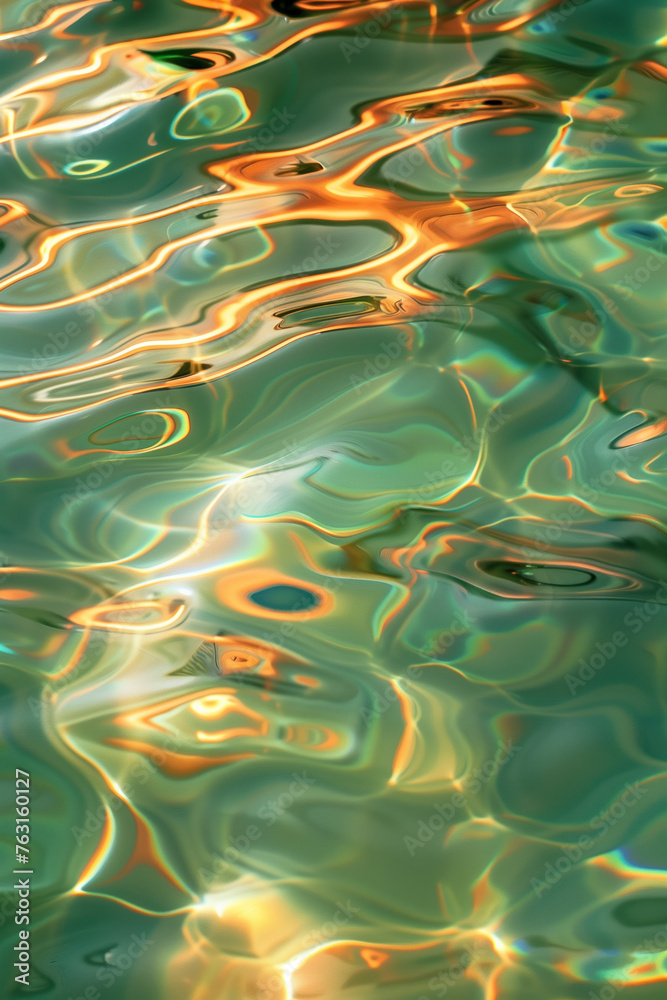 Poster beautiful ripple and caustics pattern on water surface. background image. created with generative ai