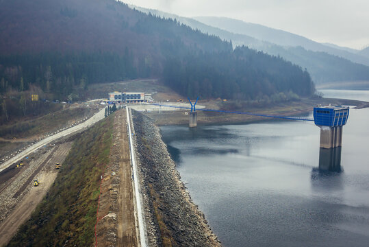 Dam on a Sance water reservoir in Stare Hamry in Silesian Beskids, Czech Republic
