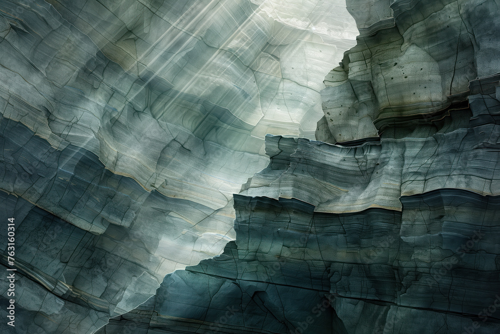 Poster gods rays in a rocky cave. background image. created with generative ai technology.