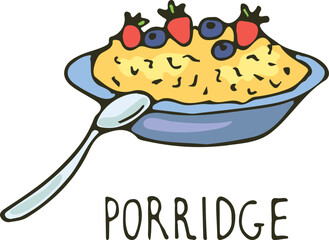 Porridge color doodle. Breakfast meal. Tasty dish