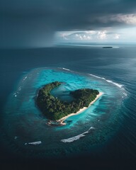 Aerial view of a beautiful tropical island in the middle of the ocean