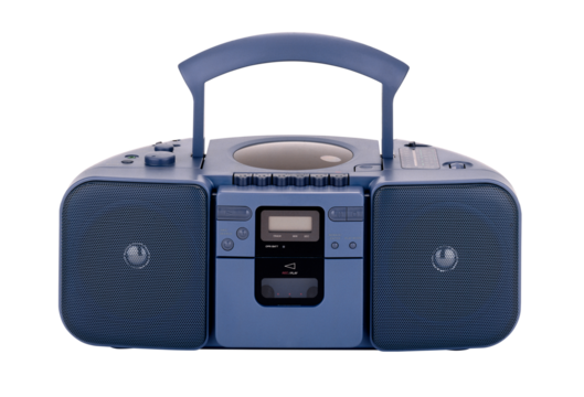 Blue stereo CD radio cassette recorder isolated on white