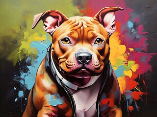 Vibrant Pit Bull Dog Painting for Home and Office Decor