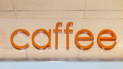 Orange Colour 3d Sign Caffee Coffee Beverage Shop