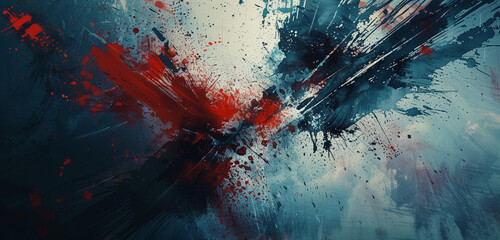 Textured strokes and bursts of color create an abstract grunge backdrop.