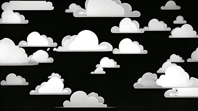 White animation,cartoon clouds on black background. 2d animation for background frame of clouds with copy space. moving 4k video