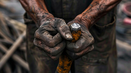 A powerful image of a worker's calloused hands gripping a tool, symbolizing the resilience and hard work of laborers on International Labour Day. 32K. - obrazy, fototapety, plakaty