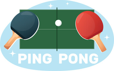Ping Pong concept, table tennis table and rackets with ball