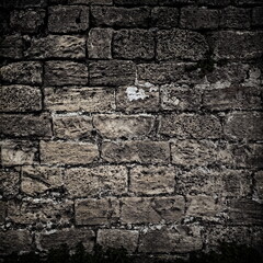 Ancient Stone Wall Texture In Moody Lighting, Close-Up View