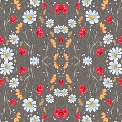 Abstract colorful flowers fabric seamless textile pattern. Decorative vector illustration design.