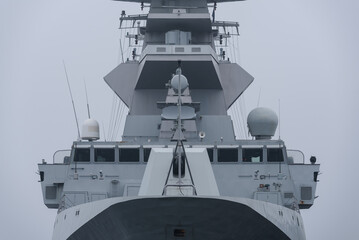 WARSHIP - Italian Navy guided missile frigate moored at the seaport wharf - obrazy, fototapety, plakaty