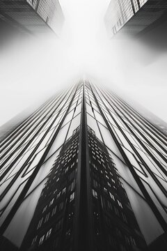 black and white photo of the skyscraper La combinations in new york, minimalistic photography