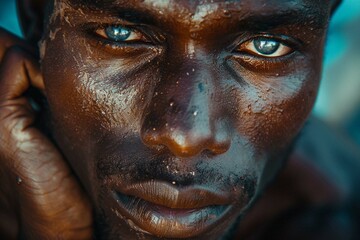 Vibrant close-up portrait of thoughtful African man.