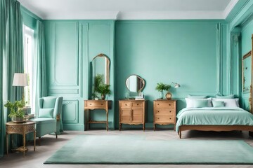 interior design of modern bedroom with mint color wall
