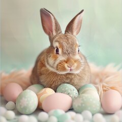 Fototapeta na wymiar Easter bunny made of colorful eggs.