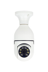 Outdoor CCTV camera in the form of a light bulb, isolated from the background