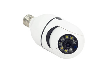 Outdoor CCTV camera in the form of a light bulb, isolated from the background