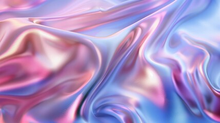 Obraz premium Holographic iridescent surface wrinkled foil pastel. Real Hologram Background of wrinkled abstract foil 80s texture with multiple colors. 90s aqua menthe cyan pastel holographic gradient mesh template