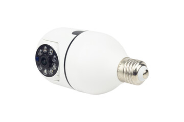 Outdoor CCTV camera in the form of a light bulb, isolated from the background