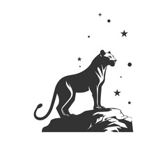 dream lioness standing in rock logo design template - obrazy, fototapety, plakaty