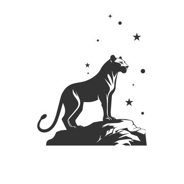 dream lioness standing in rock logo design template