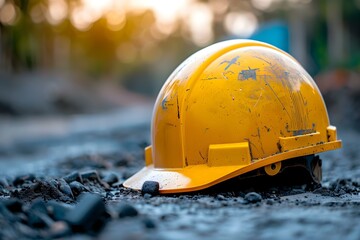 Enhancing safety and risk mitigation practices at a construction site. Concept Safety Guidelines, Risk Management, Construction Site Safety, Mitigation Strategies, Safety Training - obrazy, fototapety, plakaty